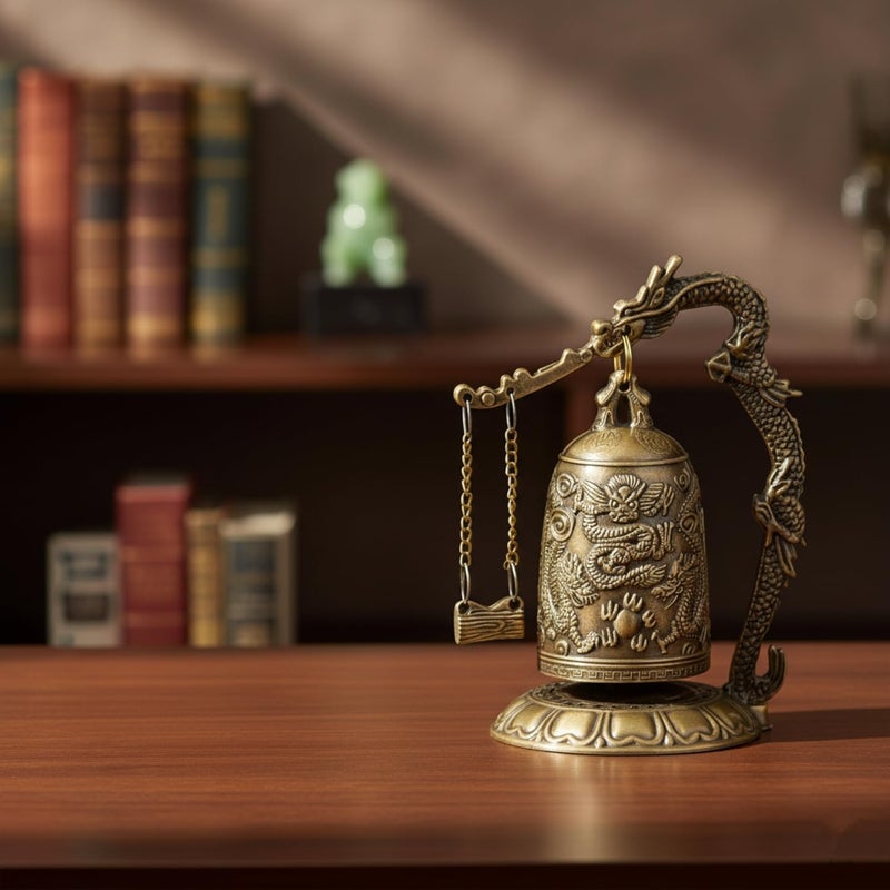 I-MART Asian Oriental Brass Gong with Dragon Stand Mini Gong Meditation Bell for Japanese Desk Accessories Tibetan Bells and Dragon Symbol Zen Art Accent - Image 5